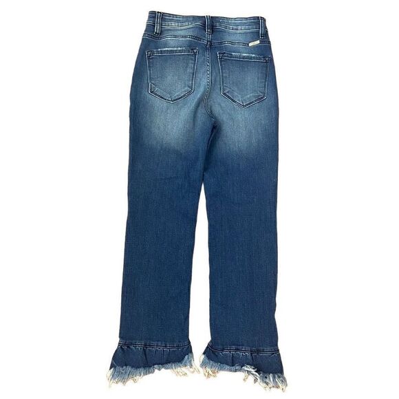 KanCan Straight Leg Cropped Jeans Ruffle Distressed Raw Hem High Rise Size 5/26 - Picture 2 of 6
